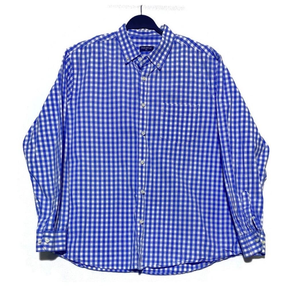 Pashartuk Button Up Shirt Men's Size 2XL Blue and White Checkered Long Sleeves